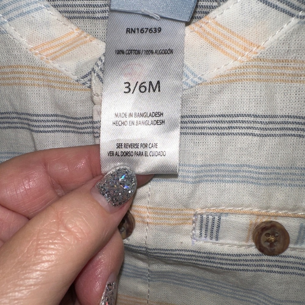Little Lad Baby‎ Boy Striped Bodysuit Pants Set 3 6M Blue Yellow Linen Blend - Picture 9 of 10